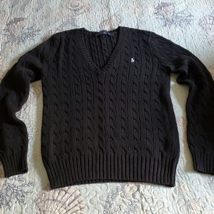 Ladies Ralph Lauren Cable Knit V Neck Sweater
